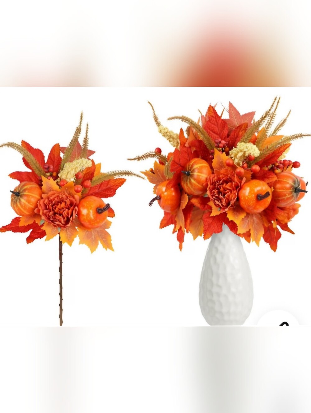 Autumn Pumpkin & Maple Faux Floral Arrangement - Orange. 5 Pieces. NEW.